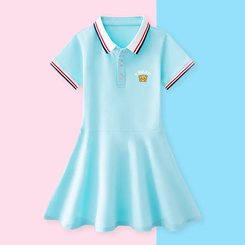 Children's Girls Summer Clothes Girls Short Sleeve Picque Polo Dress Short Sleeve Casual A-Line Dress Pleated Casual