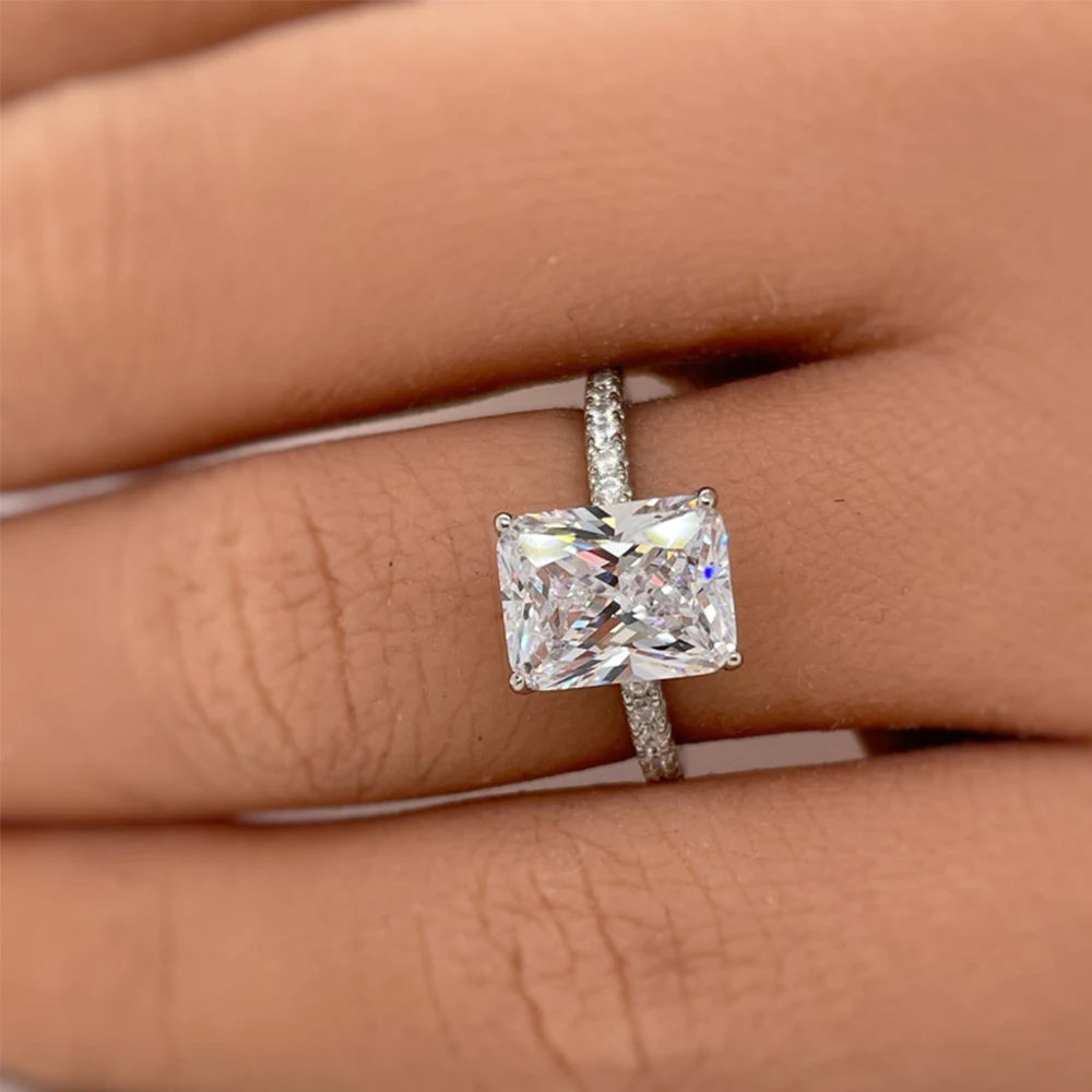 1/2/3/4CT Radiant Cut Moissanite Engagement Ring GRA Certified 925 Sterling Silver Halo Diamond Wedding Bands for Women Jewelry 5