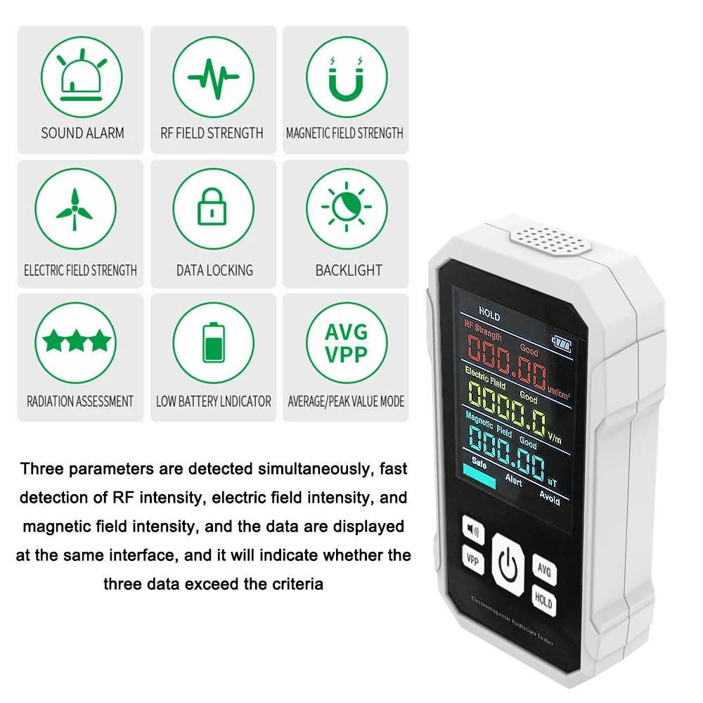 Radiation Detector EMF Meter Tester KKMOON Electromagnetic Radiation Detector Electric Magnetic Field Tester Meter RF Strength Detection Device With Sound Alarm