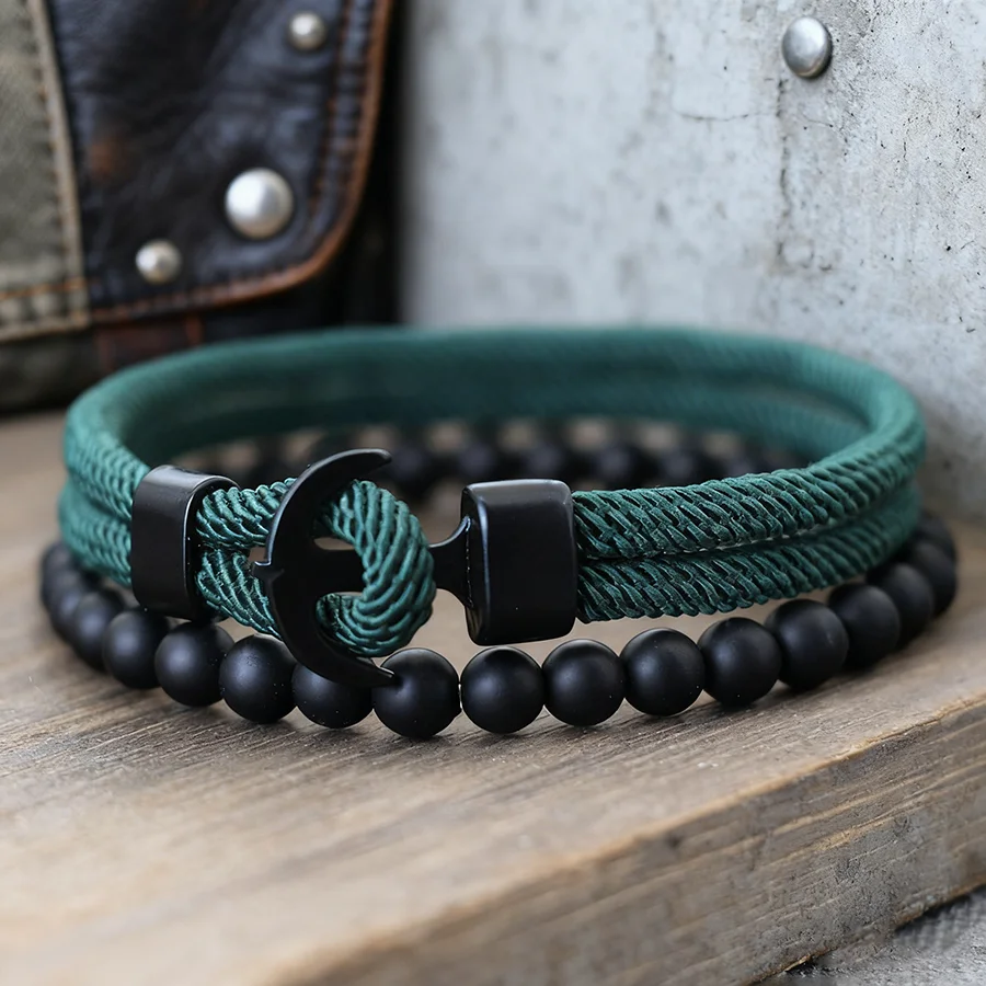 Understated Elegance 2 Teile/para Männer Geflochtenes Armband Mit Premium Hardware 7 Farben Erhältlich Navigation Anker Armband Homme – Detail 10