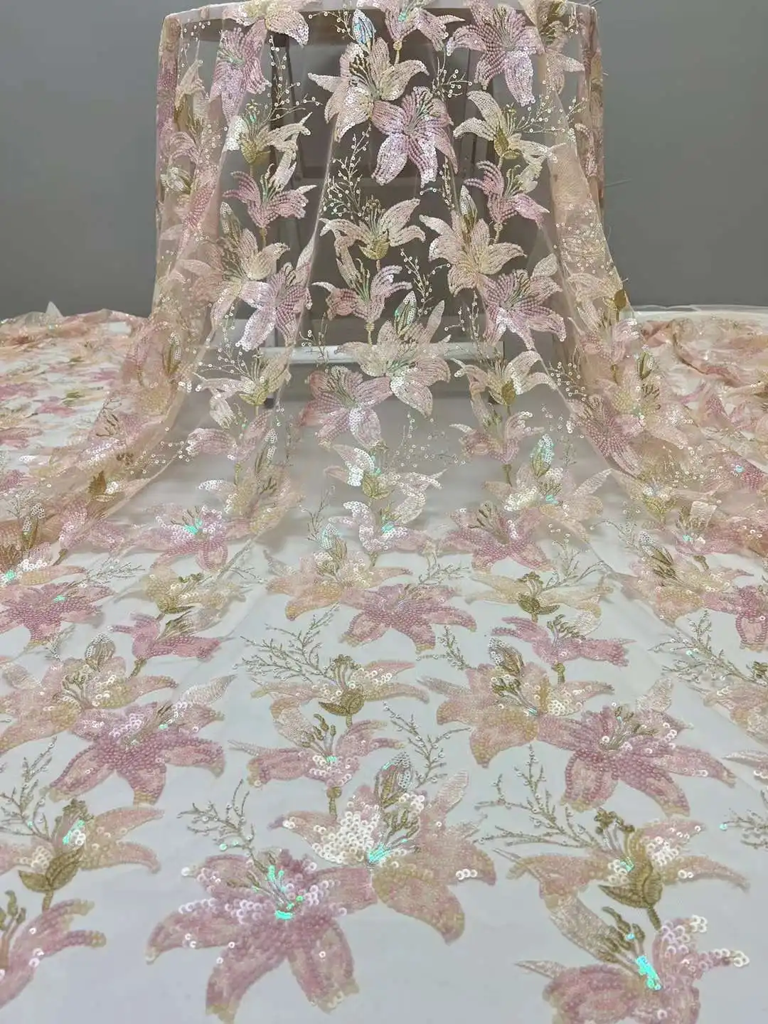 

Африканская Кружевная Ткань 5 ярдов 2024, Высококачественная Роскошная блестящая сетчатая вышивка в нигерийском стиле, свадебное платье, ткань HX