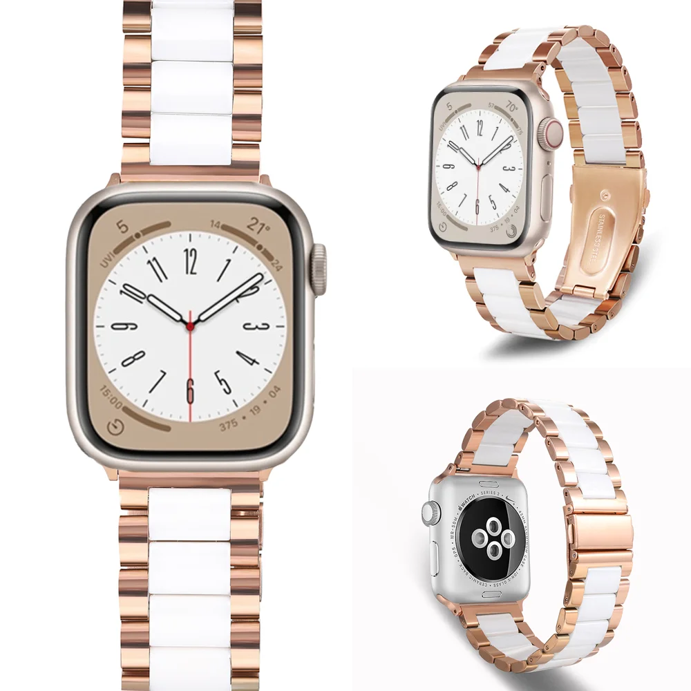 

Metal Ceramic strap For Apple watch Ultra 49mm 8 7 45mm 41mm Stainless Steel Bracelet band For iwatch 6 5 4 3 SE 44mm 42mm 40mm