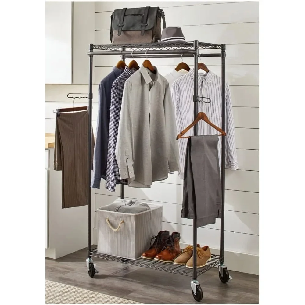 

Better Homes & Gardens Double Hanging Garment Rack, 38.2in Wx 23.6in Dx 66.1in H, Gunmetal Finish, Gray towels bathroom