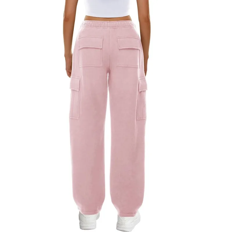Women s Loose Cargo Sweatpants Solid Color Elastic High Waist Gym Workout Trousers Loose and Casual Pants with Pockets YDL35