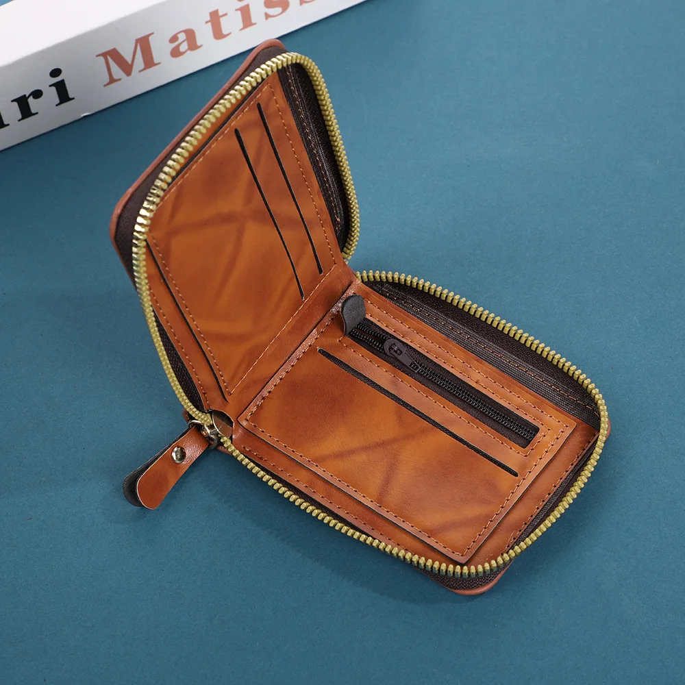 Retro Men's Short Wallet Ultra-Light Zipper Coin Purse Us Dollar Printed Wallet Portable Coin Purse Money Pouch