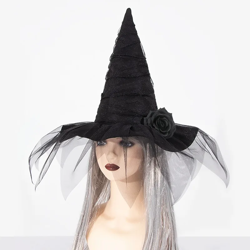 Halloween Baroque Witch Hat cosplay hat Mesh Simulation Flower Dress Up Accessories Gothic Queen Cosplay Witch Makeup Ball Party Hat