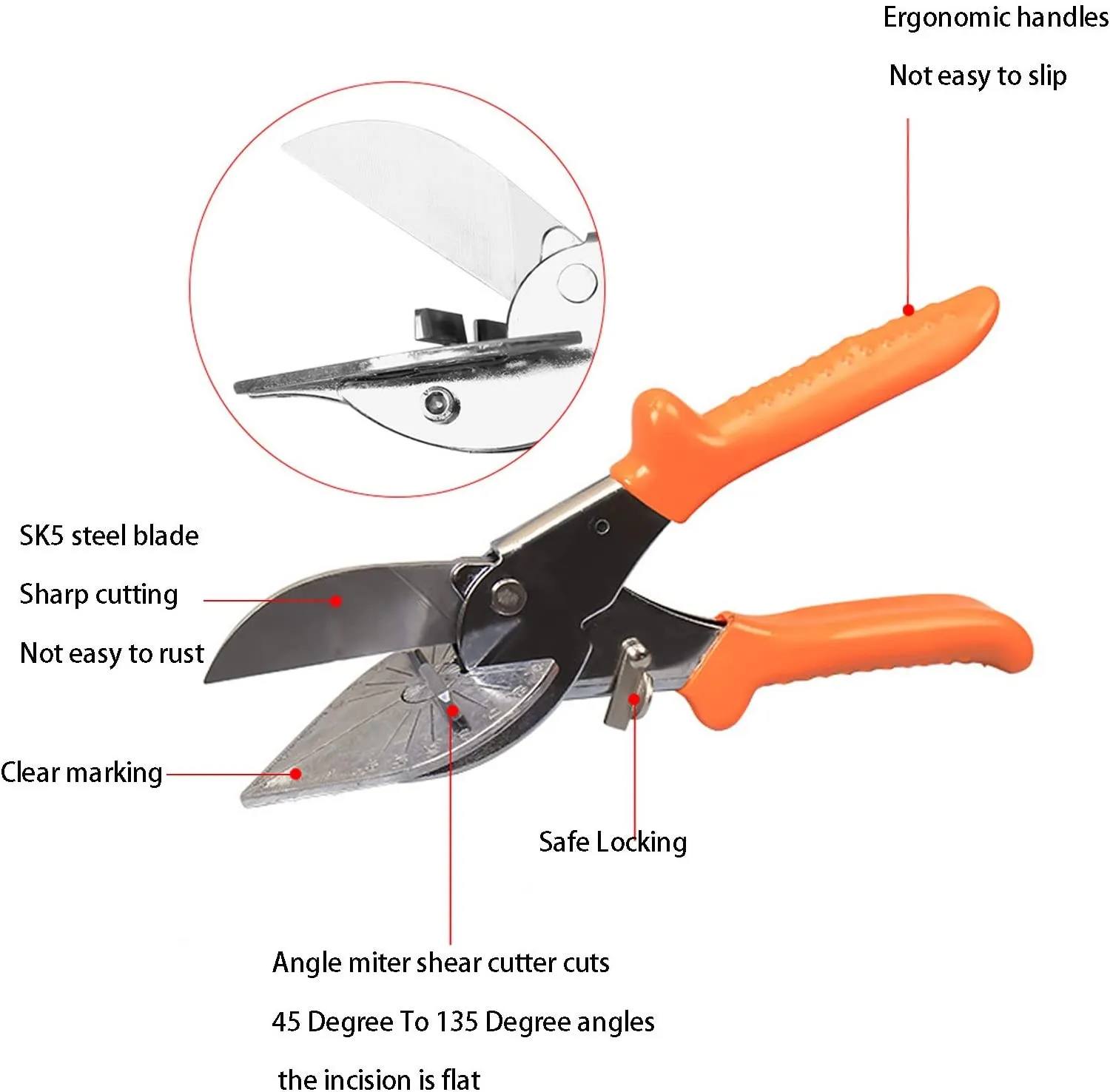 45 degree 135 degree edge angle Shear/multifunction angle scissors/wire slot cutter with 5 Replacement Blades and Spanner
