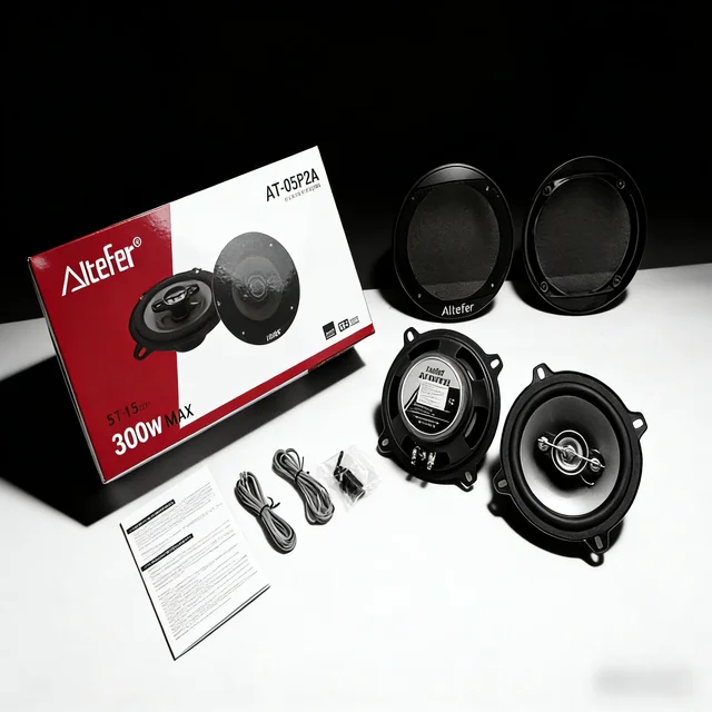 Two 5-inch 300W dual-channel car HIFI coaxial speakers, full-range stereo sound, 4.0 surround sound, 36V safe voltage. 1