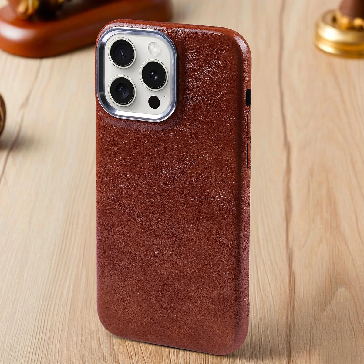 Luxury Classic Retro Textured Metal Frame PU Leather Phone Case