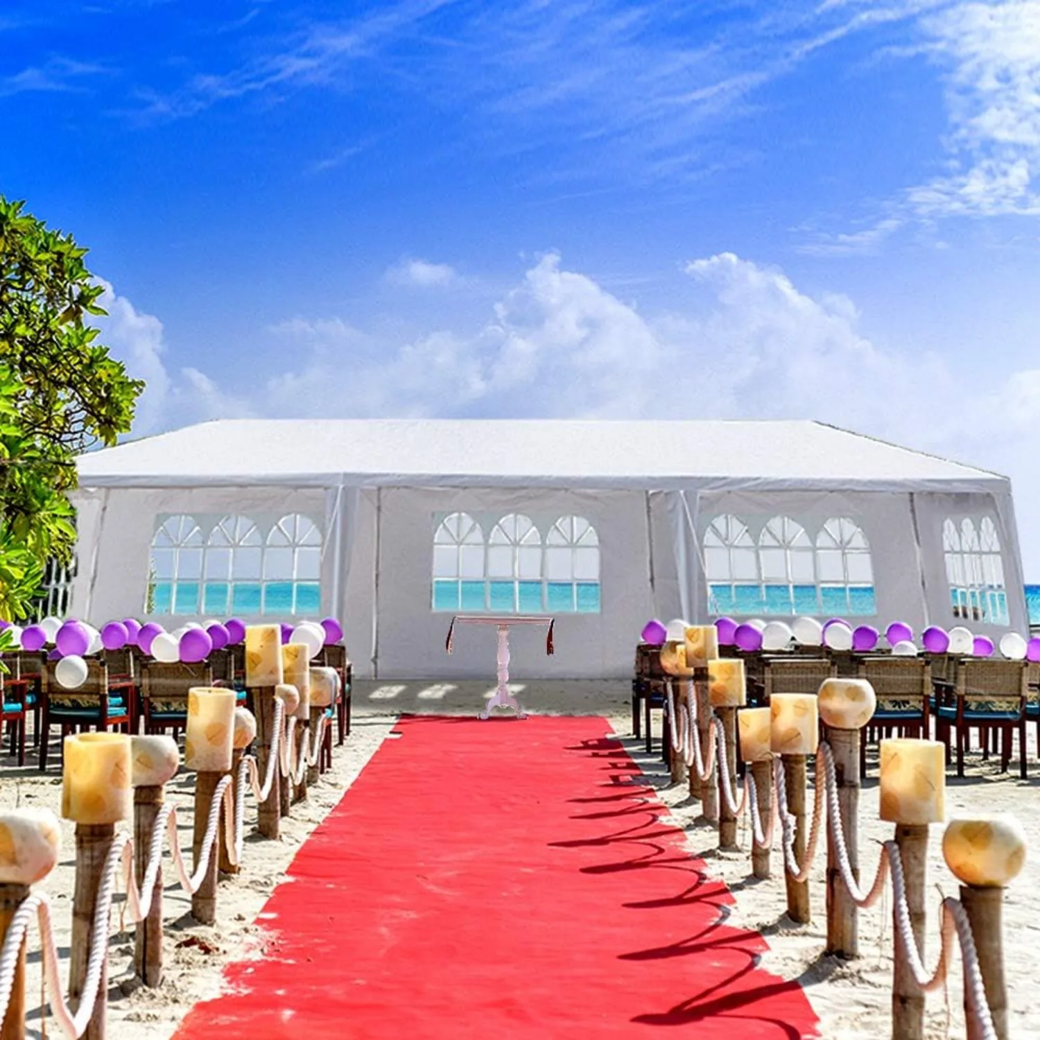 10'x30' Outdoor Patio Wedding Party Tent Heavy Duty Canopy Tent Gazebo, Waterproof UV Protection Tent with Spiral Tubes White 2