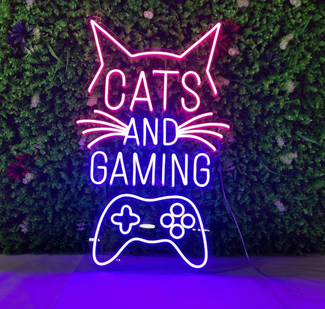 Cats And Gaming Neon Sign Custom Led Neon Light Sign Personalized Gift