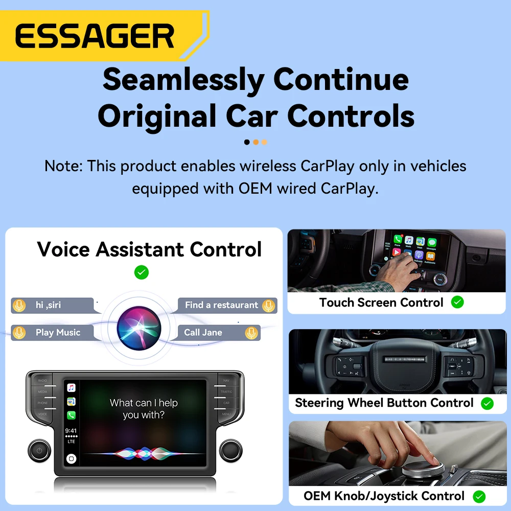Essager Wireless CarPlay Adapter for iPhone Wired to Wireless Carplay For Car Stereo With USB Plug Connection Auto Adapter