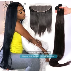 Missanna 6X6 5x5 4X4 Lace Closure With 30 40Inch Human Hair Bundles 13x4 Frontal Straight Brazilian Weave 3 Bundles With Closure