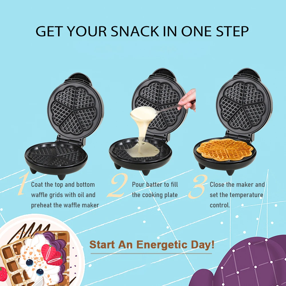 1000W Mini Electric Waffles Maker Bubble Egg Cake Oven Breakfast 5 Heart-Shaped Waffles Griddle Iron Maker Cooking Appliance waffle maker
