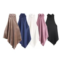 Women's Top 2025 Autumn New Style Solid Color Satin Feel Halter Neck Tie Back Top Sexy Fashion Versatile and Stylish