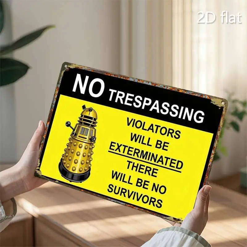 Dalek 출입금지 경고 금속 간판 - 빈티지 내구성 금속 플라크 벽 장식, 홈 오피스 바 맨 케이브 벽 장식