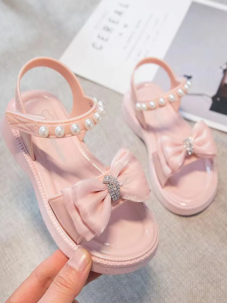 Elegant Pearl Bow Sandals Side Profile