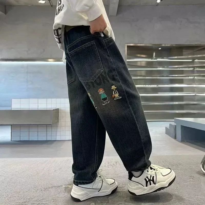 2025 봄과 가을용 남아 청바지, 중대형 아동 캐주얼 바지, 멋지고 다재다능한, 남아 바지, 스트리트 스타일