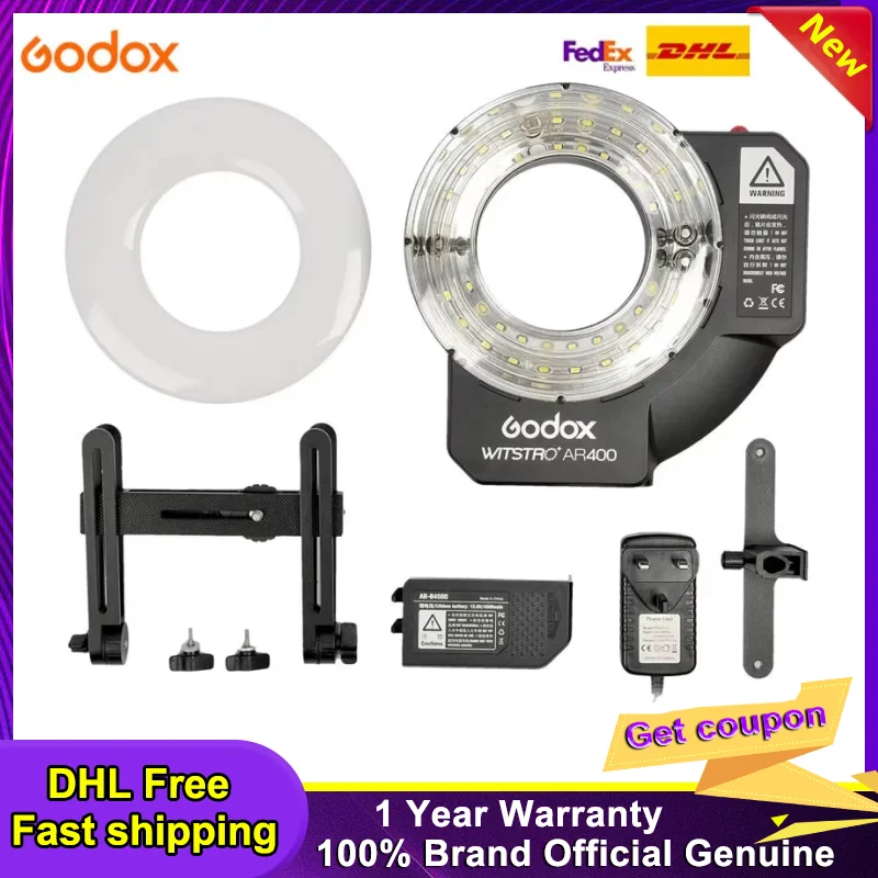 Godox Witstro AR400 400WS 200WS Flash Light Speedlite LED Ring Video Light With Li-ion Battery for C/N CD50 T03 2Y