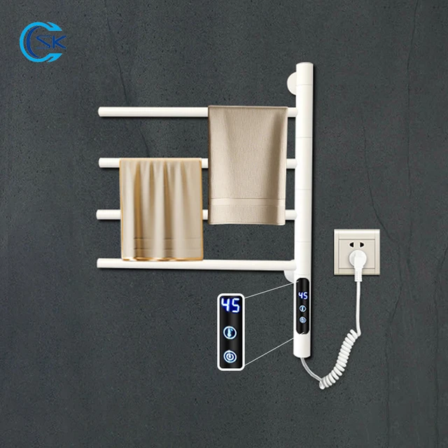 เครื่องอบผ้าไฟฟ้าในห้องน้ํา180 °   ชั้นวางผ้าขนหนูแบบหมุนได้จอแสดงผลดิจิตอลราวแขวนผ้าไฟฟ้าเครื่องอุ่นผ้าขนหนูติดผนัง 1