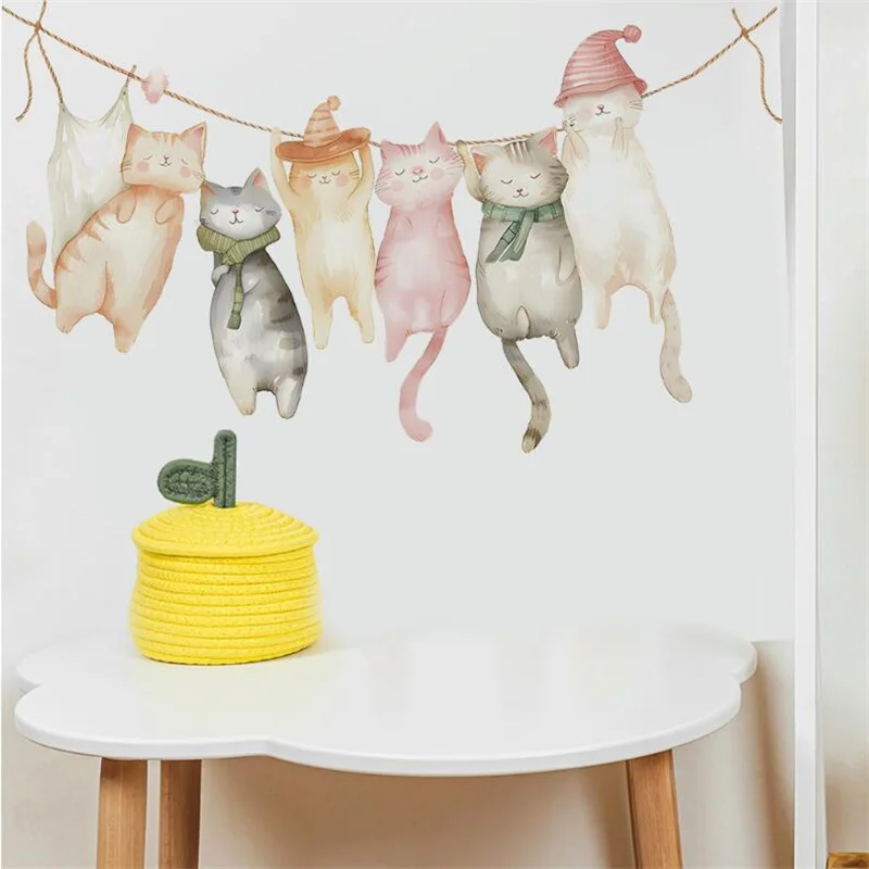 

1PCS Self Adhesive Cartoon Funny Cat Family Wall Stickers For Children Bedroom Living Room Background Beautification Wallpaper