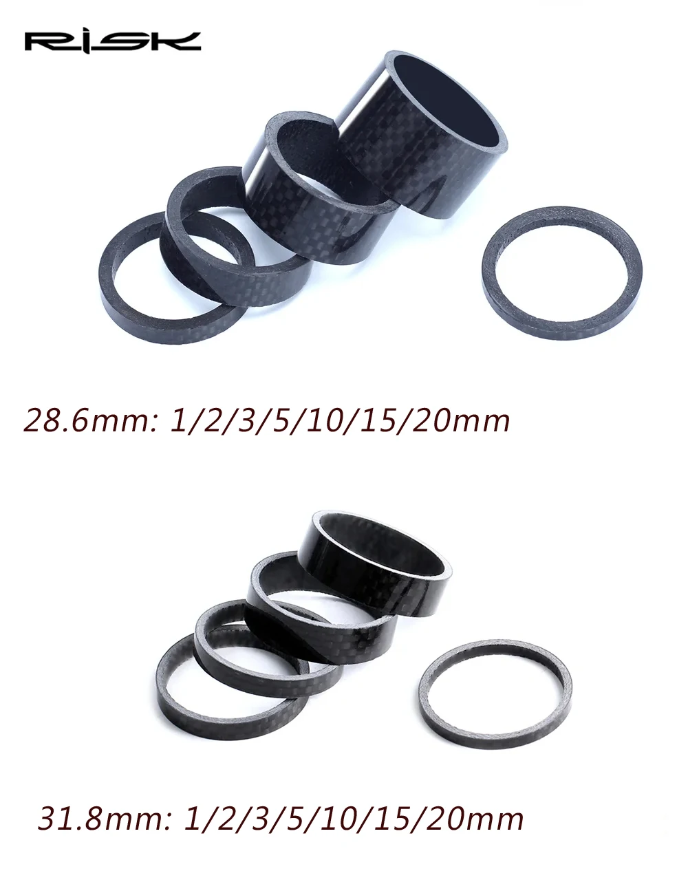 RISIKO 3K Carbon Faser Fahrrad Gabel Spacer für 1-1/8" 28,6mm 1-1/4" 31,8mm OD2 MTB Rennrad Headset Vorbau Einstellung Unterlegscheibe – Detail 5