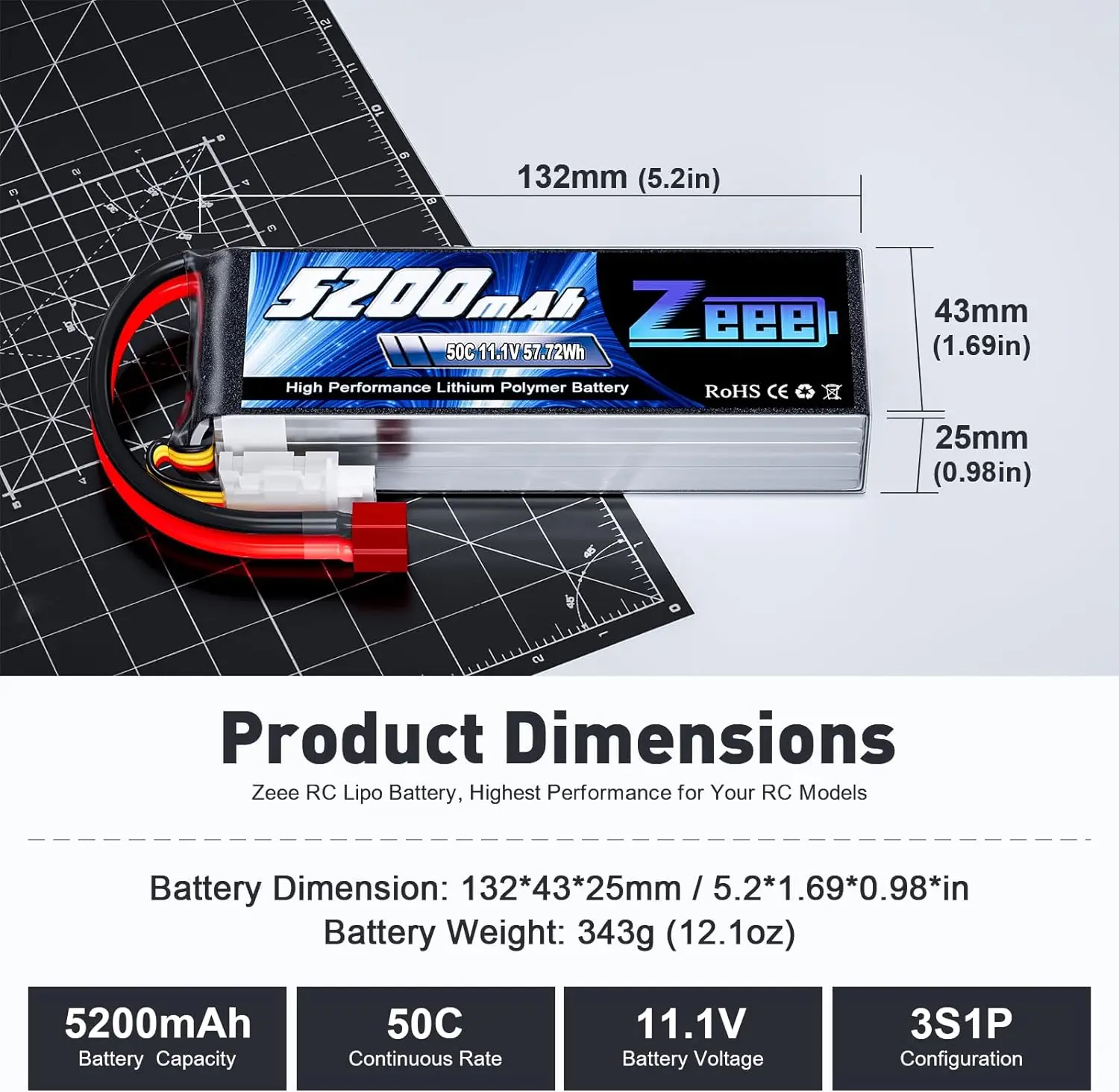 【２本セット】3セル　リポバッテリー　5200mAh Amazon | PowerHobby 3S 11.1V 5200mAh 50C リポバッテリー