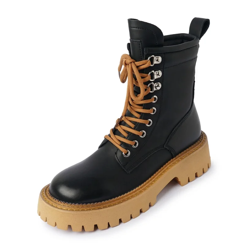 

punk genuine leather platform martin boots women shoes autumn winter casual motorcycle boots lace-up fashion ankle botas mujer