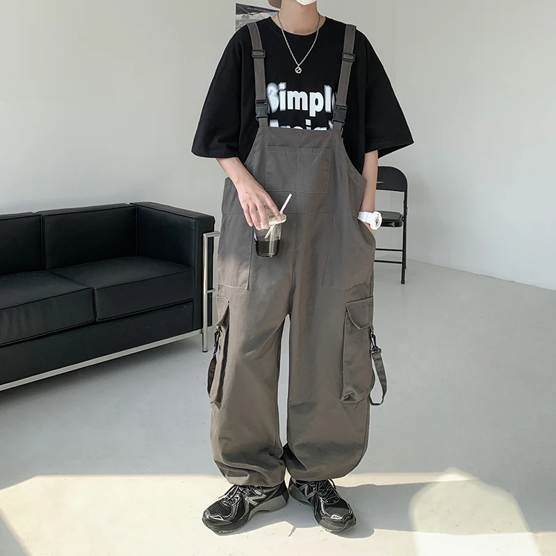 Men Suspenders Jumpsuit Baggy Pants Summer Overalls Japanese Straps Casual Pockets Unisex Oversized Streetwear Male Y2K Clothes