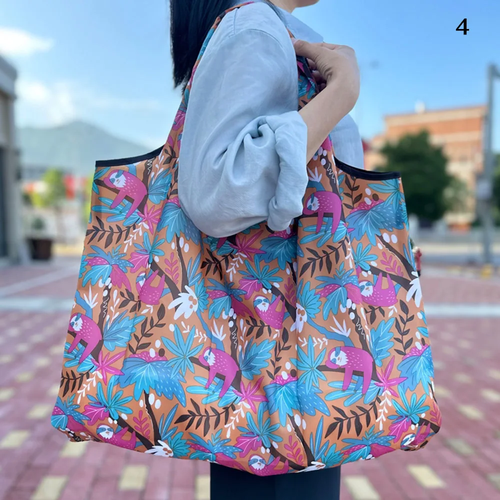 Large Tote Bag ECO Reusable Shopping Bag Flowers Animals Print Foldable Recycle Portable Shoulder Bag Handbags Pouch Storage Bag