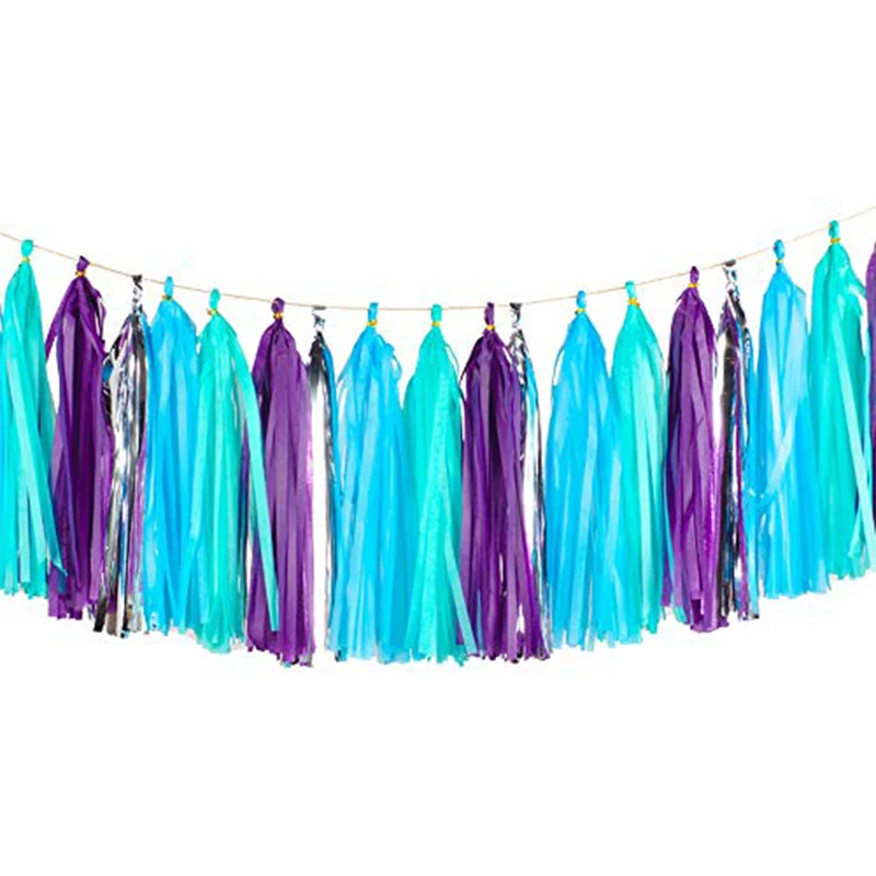 Blau Lila Meerjungfrau Banner Mädchen Geburtstag Party Dekorationen Unter Dem Meer Party Tischdecke Papier Quaste Punkte Hängen Girlanden – Detail 17