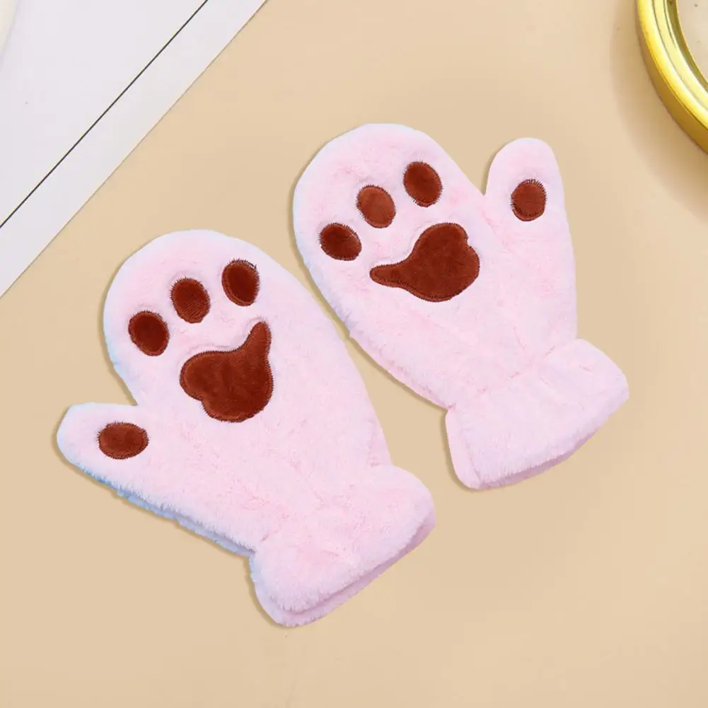 Student Gloves Warm Cozy Cartoon Cat Paw Mittens for Women Thick Plush Winter Gloves with Anti-slip Grip for Skiing Cycling Warm