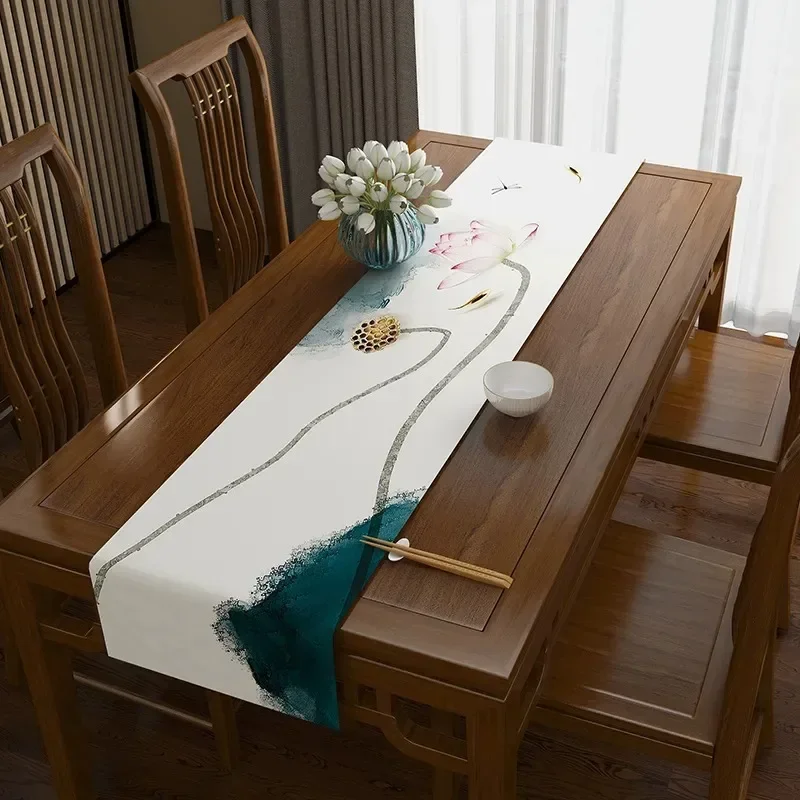 

Table Flag New Chinese Style Coffee Table Cloth Tea Seat Long Strip Lotus Print Decoration Custom Table Runner