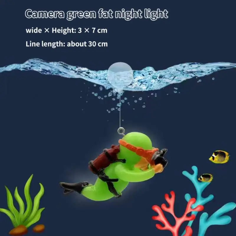 Blue Fat Man Aquarium Decoration Resin Floating Diver Fish Tank Ornaments Plants Decor Cute Camera Oxygen Cartoon Character&Ball