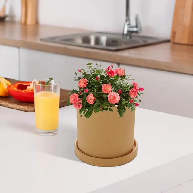 Planter Pot With Tray Ceramic Cylinder Planter Rose Succulents Strawberries Planting Containers For Avoiding Water Accumulation 3