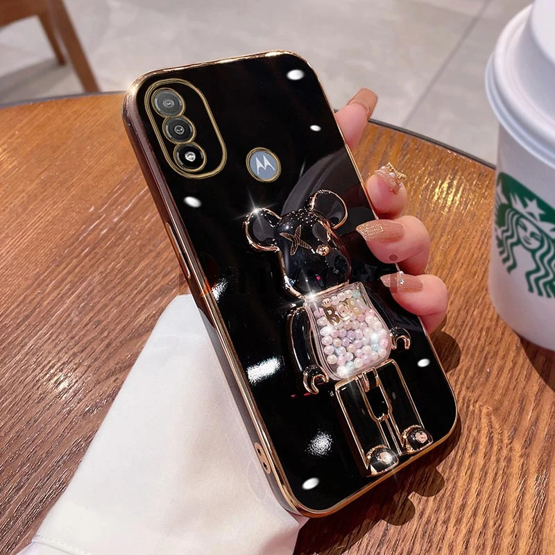 Cartoon Bear Lanyard Plating Phone Stereoscopic Holder Case