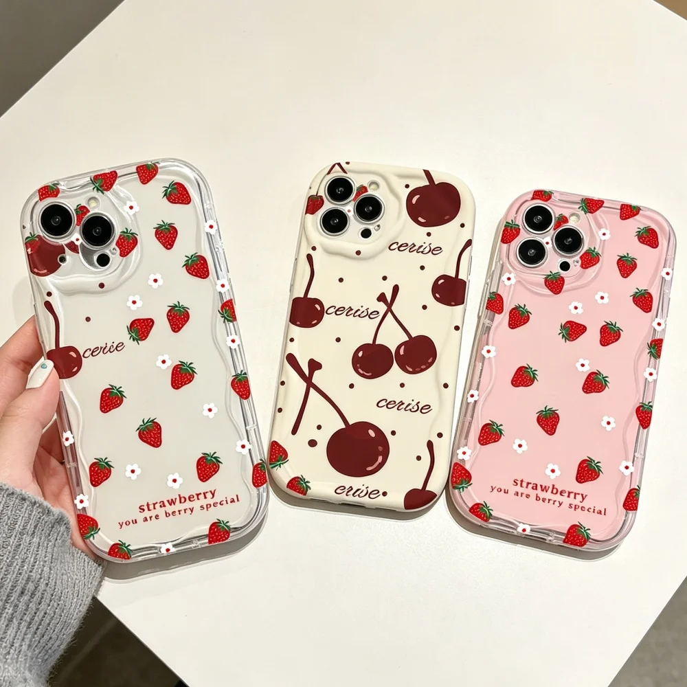 Cherry Strawberry Fruit 3D Wave Phone Cover