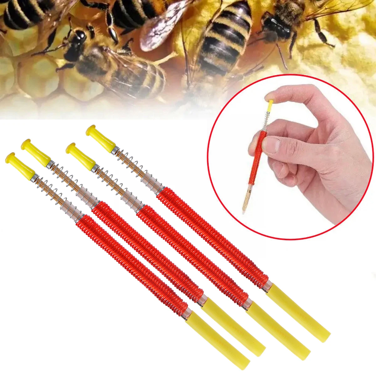 Insect Transfer Needle Push-Type Bamboo Core Plastic Queen Bee Larva Apiculture Retractable Grafting Pen Beekeeping Tool 10Pcs