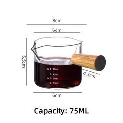 Wooden Handle Espresso Measuring Cup with Scale - Barista Coffee Accessories (75ml A)