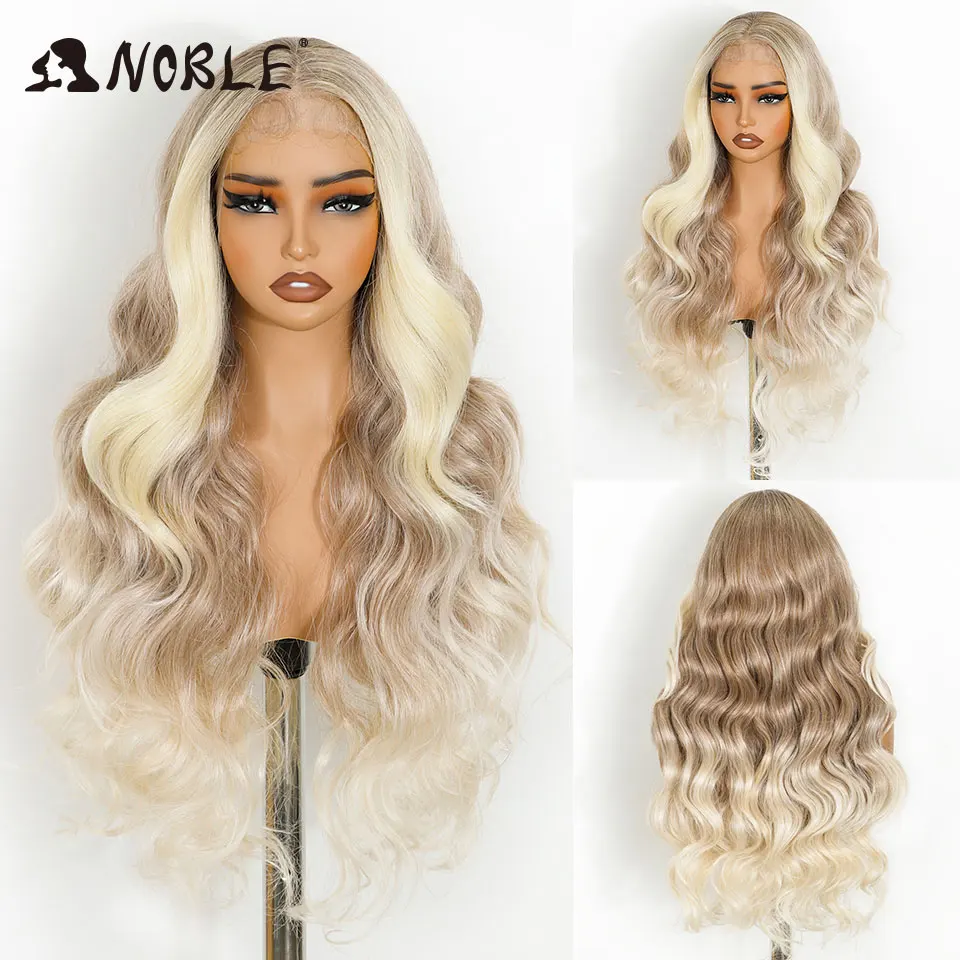 Noble HD Transparent 13X4 Lace Body Wave Ombre Blonde Highlight Wigs 30 Inch Baby Hair Lace Frontal Wig Wave Lace Wig For Women