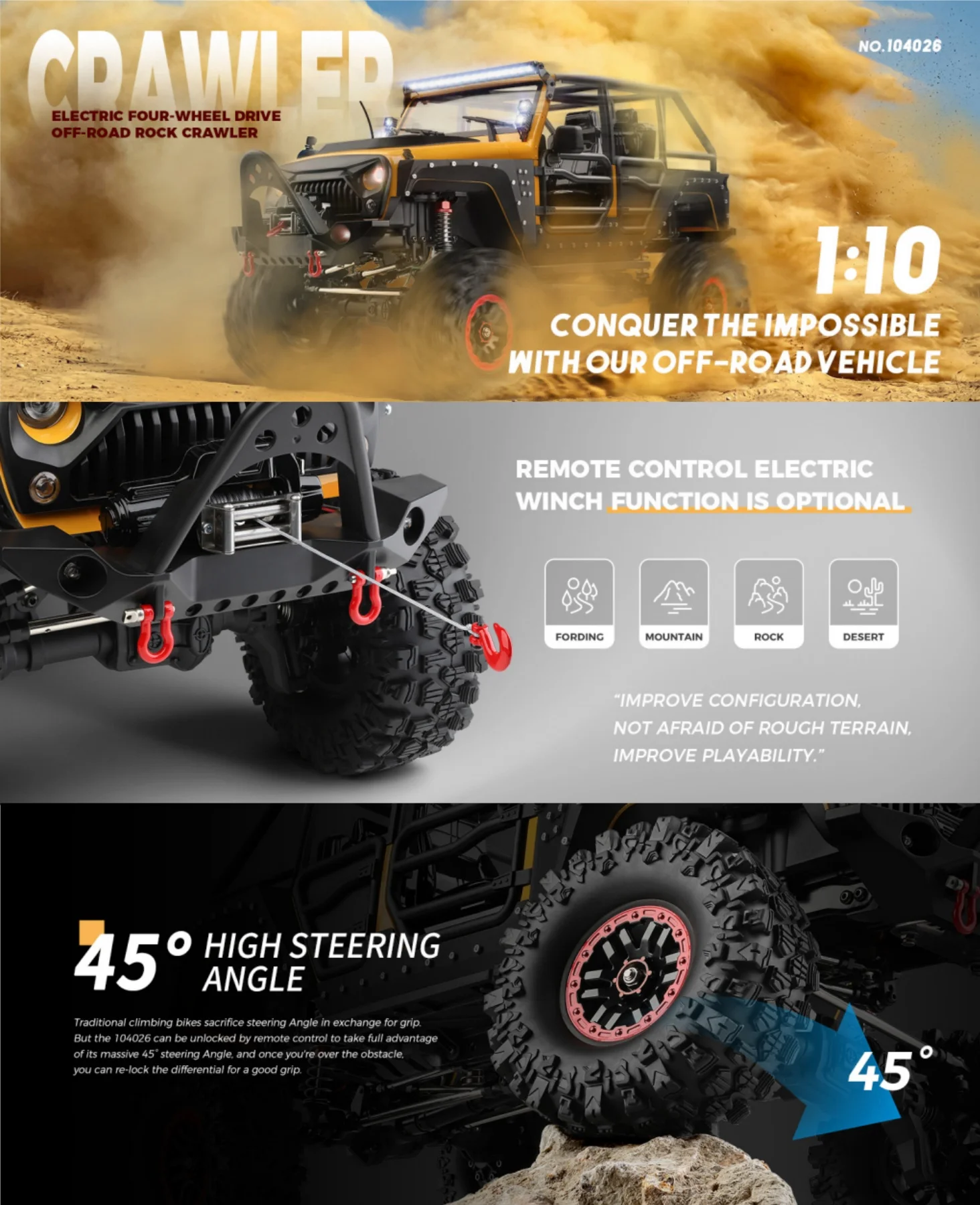 1:10 Wltoys Remote Control 104026 4wd With Electric Winch Off-Road Vehicle Wrangler Replica Alloy Differential Lock Xmas Gift 6