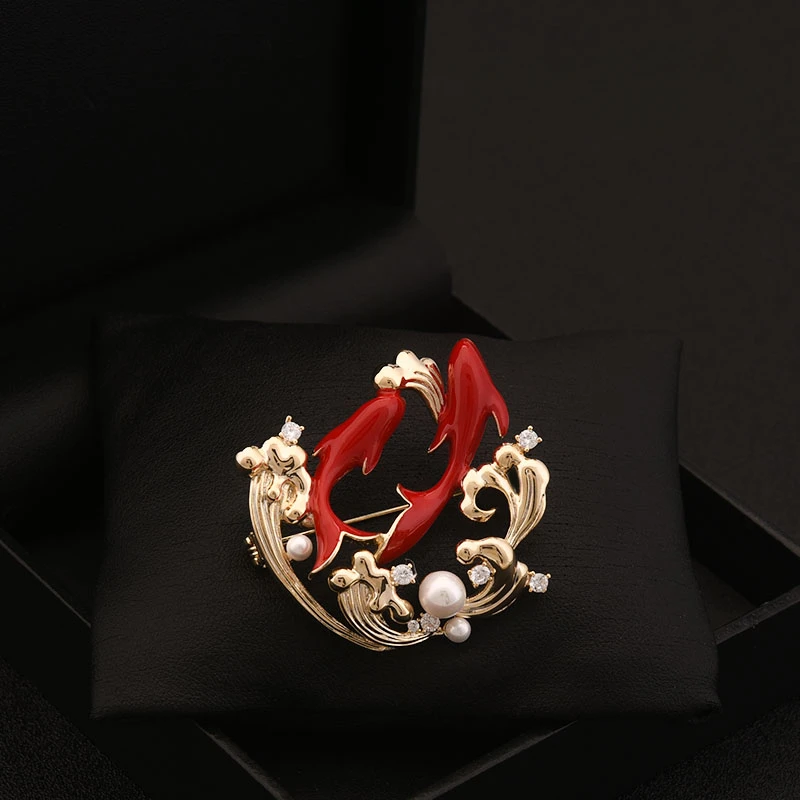 New Chinese National Fashion Fish Brooch Koi Pin Women's Coat Lucky Red Corsage Classical Style Jewelry Clothes Accessories 6095