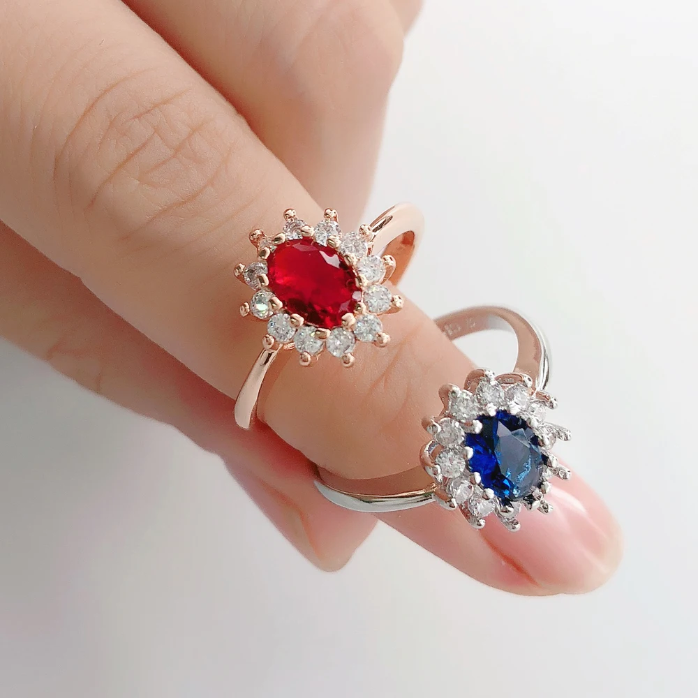 Silver Ring Wedding Rings Finger Rings Womens Ring Ring Jewelry Signet Ring Diana Ring For Women Princess Style Blue Crystal Zircon