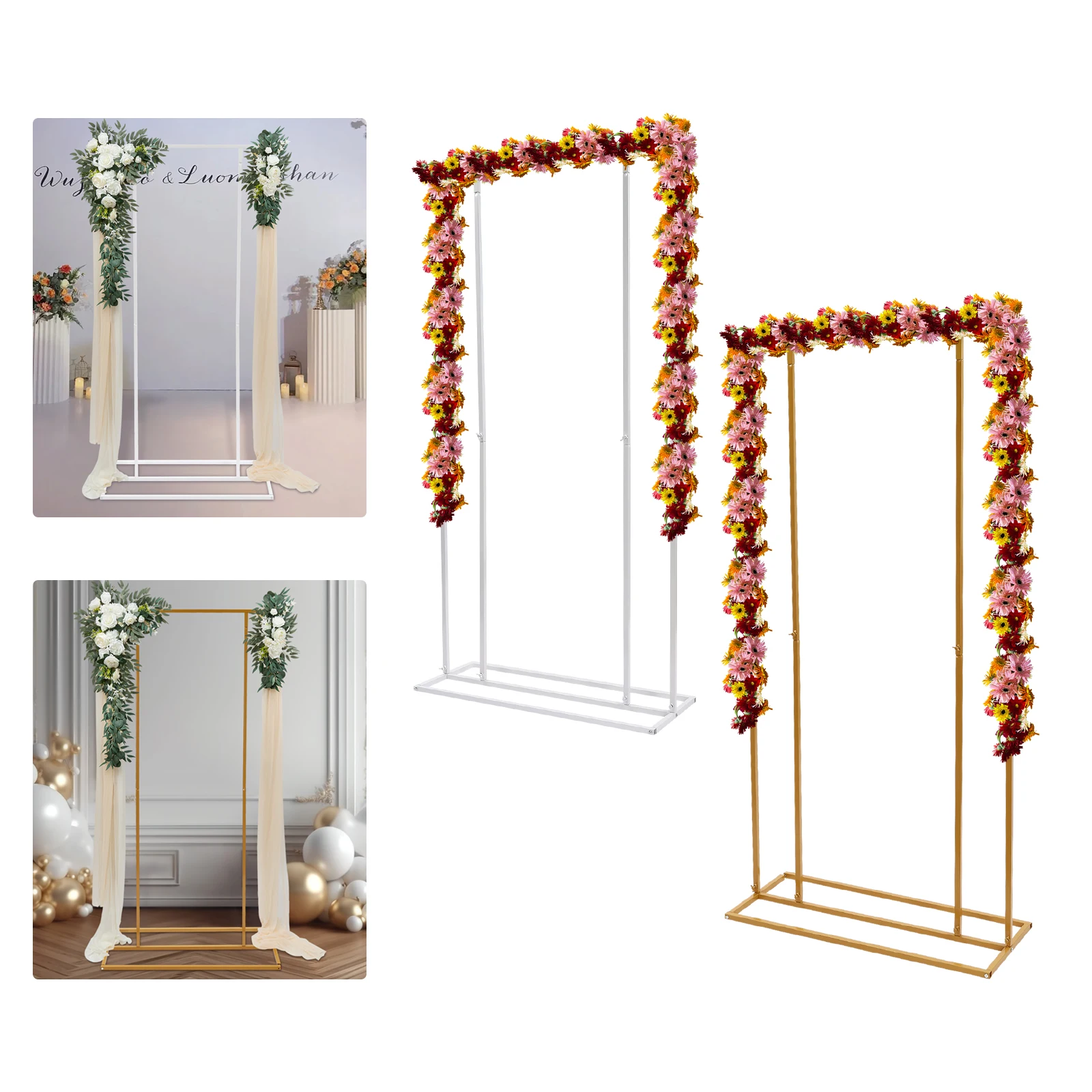 1m*2m Metal Wedding Backdrop Stand Heavy Duty Balloon Arched Frame Flower Display Rack for Birthday Party Decor Gold/White