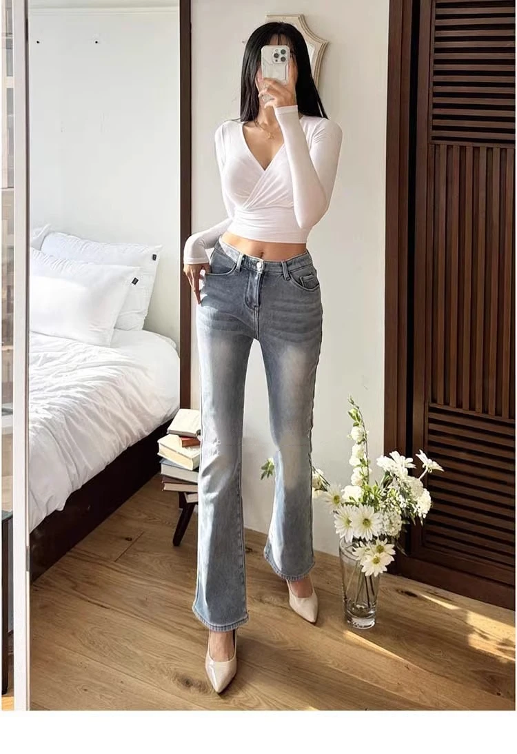 2026 V-ausschnitt Langarm Crop Tops Frühling Herbst Lässige Mode Frauen Quadrat Kragen Dünne T-Shirts Backless T ﻿ – Detail 8