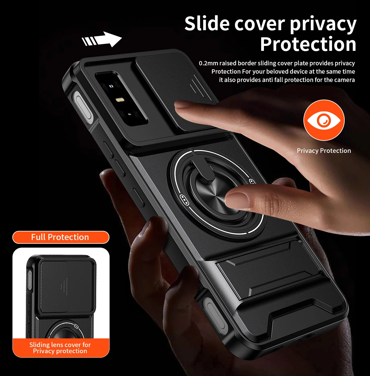 Enhanced Armor Shockproof Phone Case with Sliding Camera Cover and Built-in Kickstand