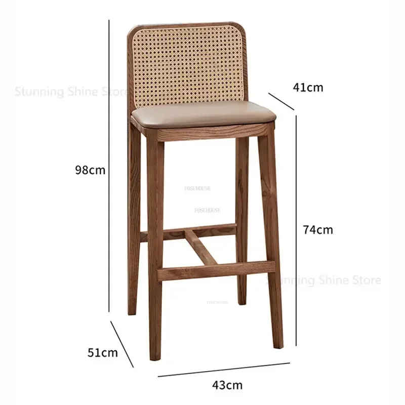 Nordic Simple Retro Bar Furniture Solid Wood Rattan Bar Chairs Creative Front Desk High Stools Nordic Home Backrest Chair R