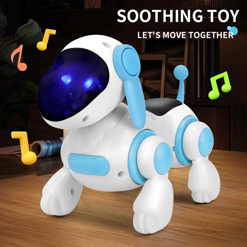 Intelligent interactive robot dog simulates walking emits light makes sound plays music without battery