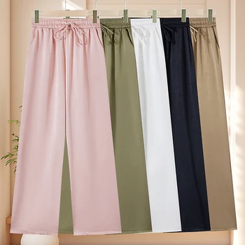 Multi Colored Women's Cotton Linen Pants Solid Color Cool Soft Women's High Elasticity Daily Casual Plus Size Pant