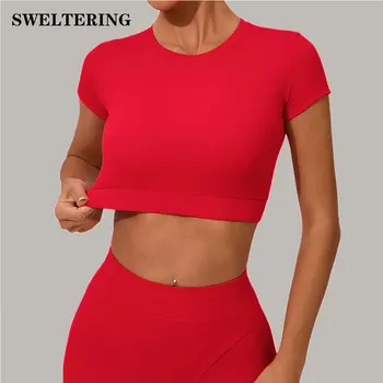 T-shirt sportiva da donna Top fitness a maniche corte Abbigliamento yoga Camicie da corsa ad alta elasticità Top da allenamento push up a maniche corte da palestra